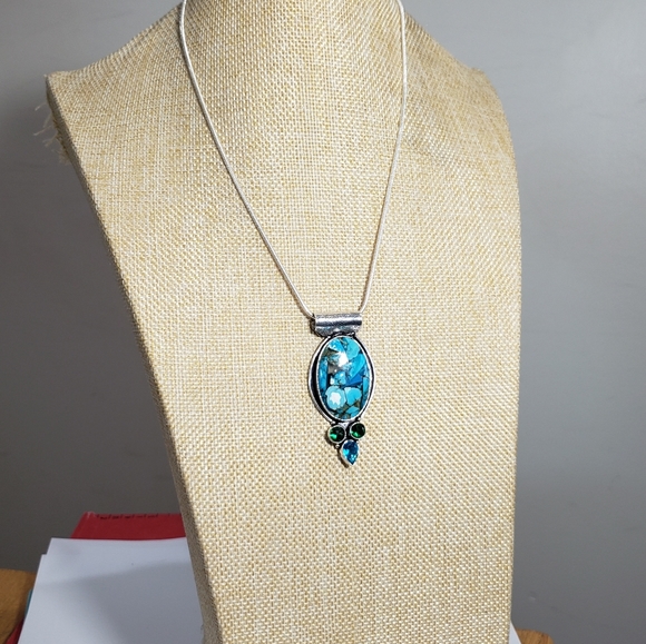 Turquoise necklace, 925 silver copper turquoise diopside chrome pendant necklace - Picture 5 of 13